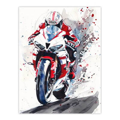 Artery8 Unframed Wall Art Superbike Motorcycle Rider Race Sport Watercolour12X16 Inch from B&Q