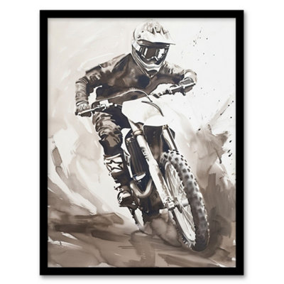 Artery8 Pro Motocross Race Racing Black White Watercolour Wall Art PrintA4 Size from B&Q