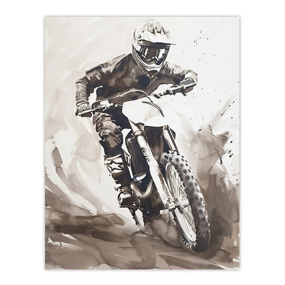 Artery8 Unframed Wall Art Pro Motocross Race Racing Black White Watercolour12X16 Inch from B&Q