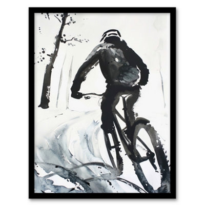 Artery8 Abstract Mountain Biker Biking Winter Landscape Wall Art PrintA4 Size