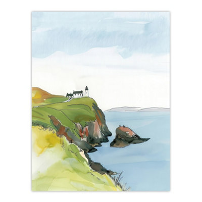 Artery8 Unframed Wall Art Scotland Mull Of Kintyre Lighthouse Watercolour12X16 Inch from B&Q