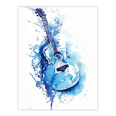 Artery8 Unframed Wall Art Abstract Music Guitar Blue Watercolour Splat12X16 Inch from B&Q