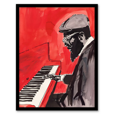 Artery8 Thelonious Monk Jazz Piano Music Red Portrait Wall Art PrintA4 Size from B&Q