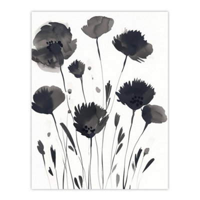 Artery8 Unframed Wall Art Abstract Flowers Black White Floral Watercolour12X16 Inch from B&Q