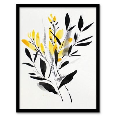 Artery8 Abstract Botanical Yellow Black Leaves Fronds Wall Art PrintA4 Size from B&Q
