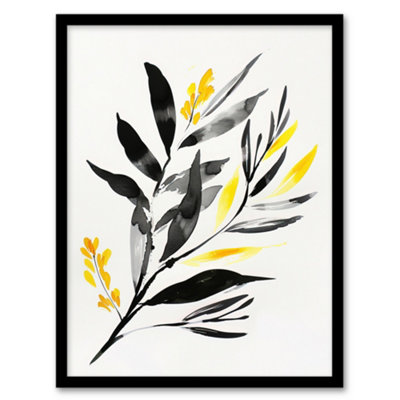 Artery8 Framed Wall Art Abstract Plant Lover Frond Black Yellow Botanical12X16 Inch from B&Q