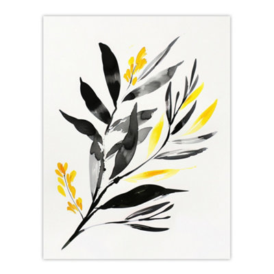 Artery8 Unframed Wall Art Abstract Plant Lover Frond Black Yellow Botanical12X16 Inch