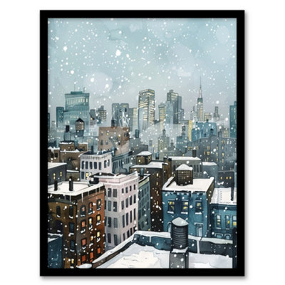 Artery8 Framed Wall Art New York City Rooftops Winter Snow Cityscape12X16 Inch from B&Q