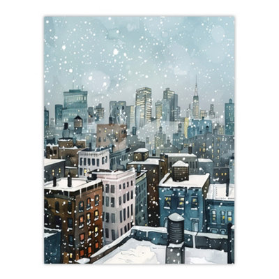 Artery8 Unframed Wall Art New York City Rooftops Winter Snow Cityscape12X16 Inch from B&Q