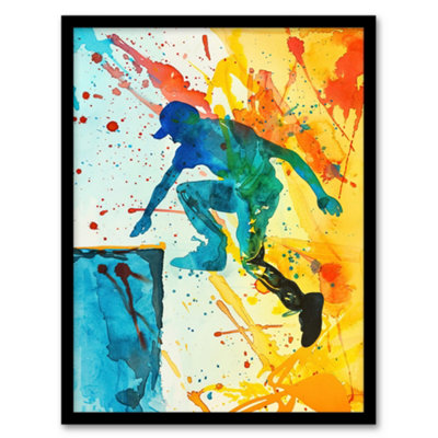 Artery8 Parkour Jump Urban Sport Colourful Paint Splat Wall Art PrintA4 Size from B&Q