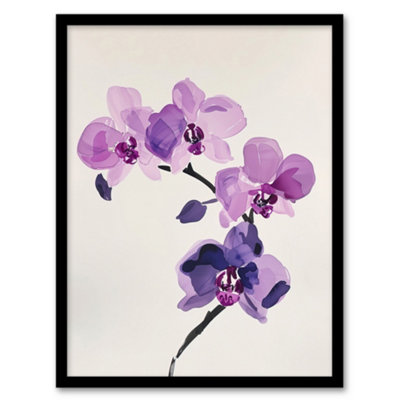 Artery8 Framed Wall Art Purple Orchid Flower Abstract Floral Watercolour12X16 Inch from B&Q