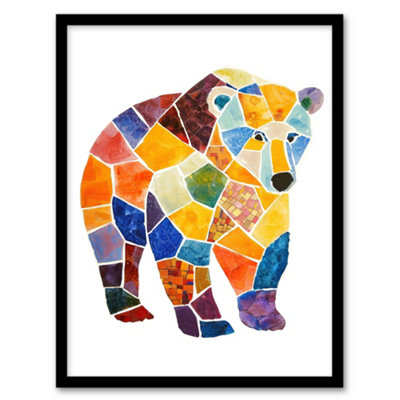 Artery8 Polar Bear With Mosaic Pattern Folk Art Painting Wall Art PrintA4 Size from B&Q