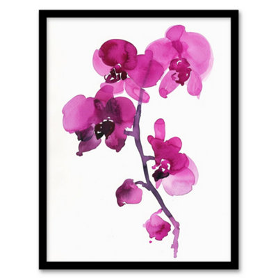 Artery8 Framed Wall Art Elegant Pink Orchid Abstract Floral Watercolour12X16 Inch from B&Q