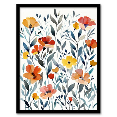Artery8 Watercolour Wildflower Field Orange Yellow Floral Wall Art PrintA4 Size from B&Q