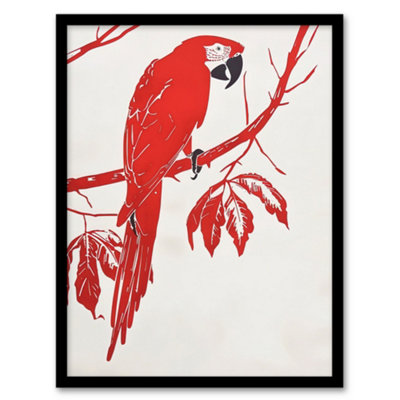 Artery8 Red Scarlet Macaw Parrot Bird On Tree Branch Wall Art PrintA4 Size from B&Q