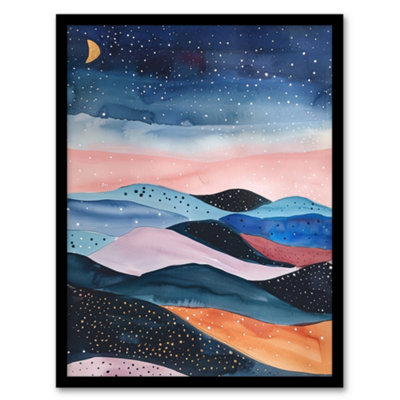 Artery8 Abstract Boho Landscape Starry Night Sky Folk Wall Art Wall Art PrintA4 Size from B&Q
