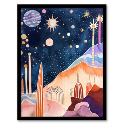 Artery8 Mid Century Modern Abstract Boho Space Landscape Wall Art PrintA4 Size from B&Q