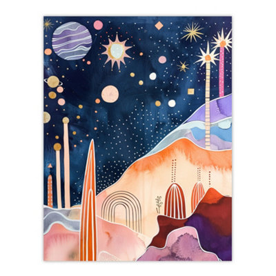B&Q -  Unframed Wall Art Mid Century Modern Abstract Boho Space Landscape12X16 Inch