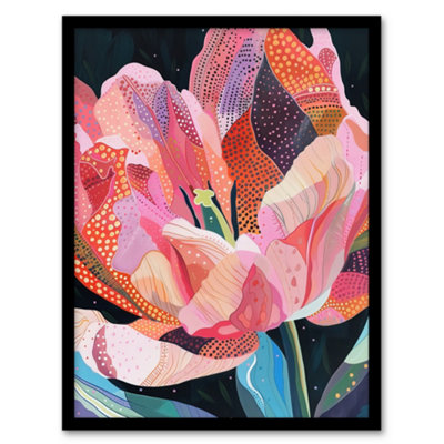 Artery8 Pink Trumpet Lily Flower Colourful Folk Patterns Wall Art PrintA4 Size from B&Q