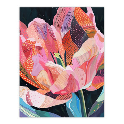 Artery8 Unframed Wall Art Pink Trumpet Lily Flower Colourful Folk Patterns12X16 Inch from B&Q