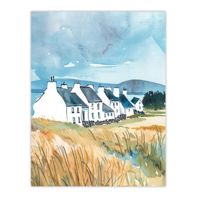Artery8 Unframed Wall Art Isle Of Jura White Fishermen Cottages Scotland12X16 Inch from B&Q