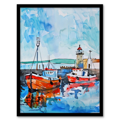 Artery8 Newhaven Lighthouse Fishing Boats Harbour Wall Art PrintA4 Size from B&Q