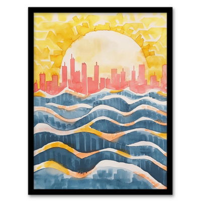 Artery8 New York City Water Skyline Sunset Cityscape Wall Art PrintA4 Size from B&Q