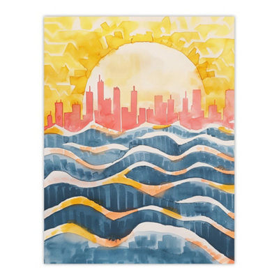 Artery8 Unframed Wall Art New York City Water Skyline Sunset Cityscape12X16 Inch from B&Q