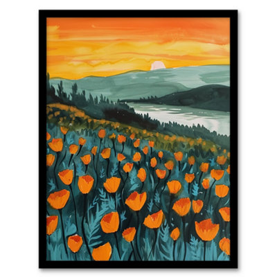 Artery8 Floral Shoreline California Poppies At Sunrise Wall Art PrintA4 Size from B&Q