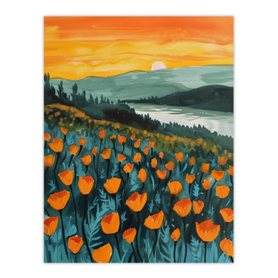 Artery8 Unframed Wall Art Floral Shoreline California Poppies At Sunrise12X16 Inch from B&Q