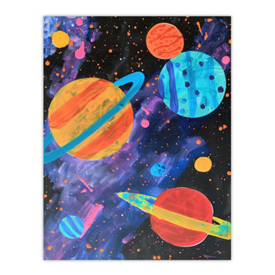 Artery8 Unframed Wall Art Space Planets And Stars Colourful Child Painting12X16 Inch from B&Q
