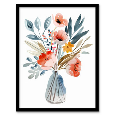 Artery8 Wildflower Bouquet Vase Pastel Floral Watercolour Wall Art PrintA4 Size from B&Q