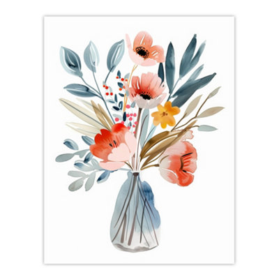 Artery8 Unframed Wall Art Wildflower Bouquet Vase Pastel Floral Watercolour12X16 Inch from B&Q