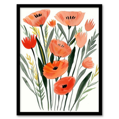 Artery8 Abstract Wild Poppy Flowers Boho Floral Painting Wall Art PrintA4 Size from B&Q
