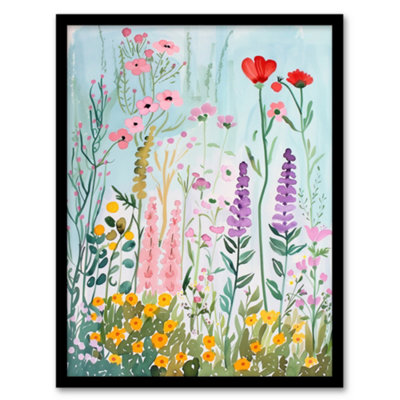 Artery8 Framed Wall Art Spring Wild Flower Meadow Watercolour Painting12X16 Inch from B&Q