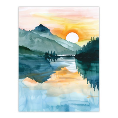 Artery8 Unframed Wall Art Sun Rising Over Lake Blanche Mountain Landscape12X16 Inch from B&Q