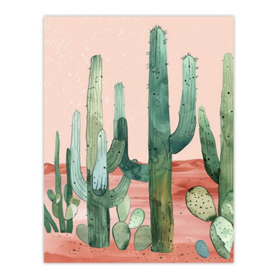 Artery8 Unframed Wall Art Saguaro Cactus Pink Mexican Desert Landscape12X16 Inch from B&Q
