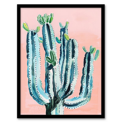 Artery8 Desert Cactus Pastel Colour Pink Teal Watercolour Wall Art PrintA4 Size from B&Q