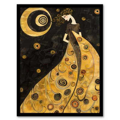 Artery8 Framed Wall Art Moon Goddess Gold Black Klimt Style Conceptual Wall Art12X16 Inch from B&Q