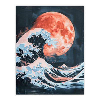 Artery8 Unframed Wall Art Surreal Great Wave Blood Moon Sea Storm Painting12X16 Inch from B&Q