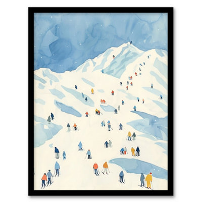 Artery8 Framed Wall Art Ski Winter Sport Snow Alps Travel Watercolour12X16 Inch from B&Q