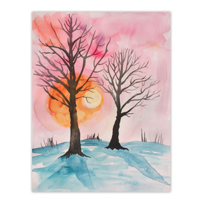 Artery8 Unframed Wall Art Two Trees Misty Sunset Winter Snow Landscape12X16 Inch from B&Q