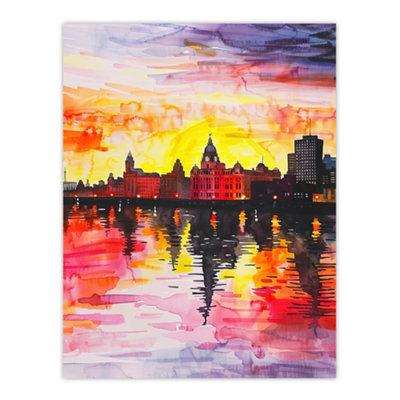 Artery8 Unframed Wall Art Vibrant Liverpool City Waterfront Sunset Painting12X16 Inch from B&Q