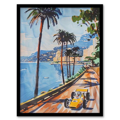 Artery8 Motor Sport Race Monaco Watercolour 1973 Vintage Wall Art PrintA4 Size from B&Q