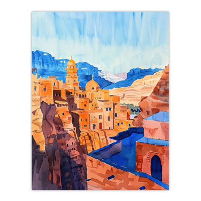 Artery8 Unframed Wall Art Old City Of Jerusalem Watercolour Cityscape12X16 Inch from B&Q