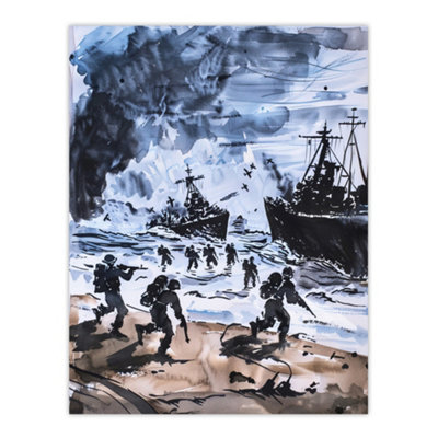 Artery8 Unframed Wall Art D Day Normandy Landing 1944 Wwii Watercolour12X16 Inch from B&Q