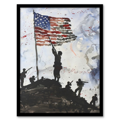 Artery8 Iwo Jima Wwii Soldiers American Flag Watercolour Wall Art PrintA4 Size from B&Q