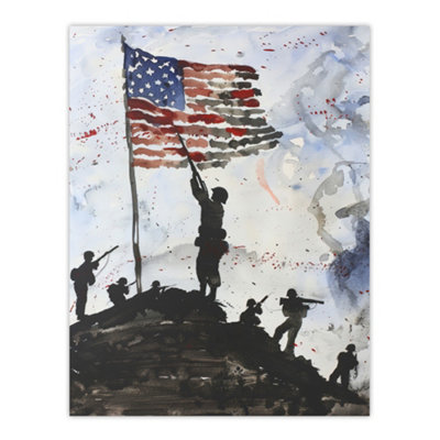 Artery8 Unframed Wall Art Iwo Jima Wwii Soldiers American Flag Watercolour12X16 Inch from B&Q