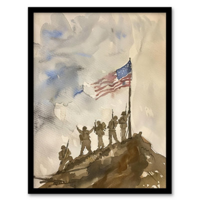 Artery8 Framed Wall Art American Flag Soldiers Iwo Jima Wwii Watercolour12X16 Inch from B&Q