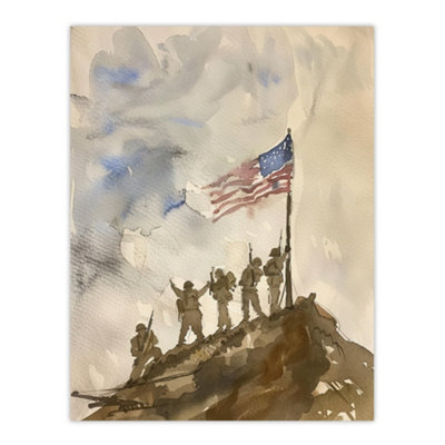 Artery8 Unframed Wall Art American Flag Soldiers Iwo Jima Wwii Watercolour12X16 Inch from B&Q